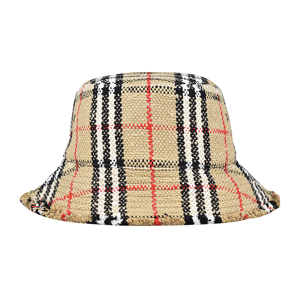 BURBERRY 標籤LOGO格紋設計棉混紡羊毛漁夫帽(典藏米)