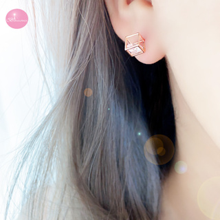 韓國貼耳立體小方塊 耳環 925銀針 針式耳環 台灣現貨【Bonjouracc】