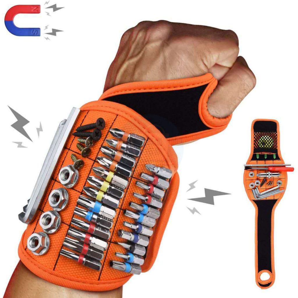 【拇指扣】強磁手腕收納袋 帶口袋永磁性工作護腕帶 多功能吸螺絲工具包 實用吸鐵吸螺絲 手腕工具包