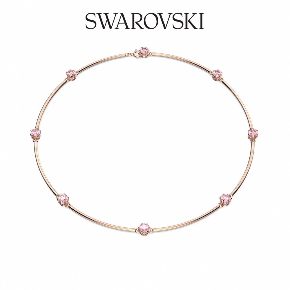 SWAROVSKI 施華洛世奇 Constella 項鏈 圓形切割 粉紅色 鍍玫瑰金色調