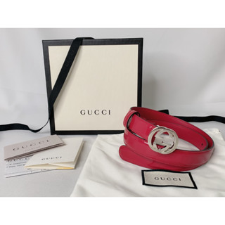 GUCCI 桃色亮漆皮板扣皮帶