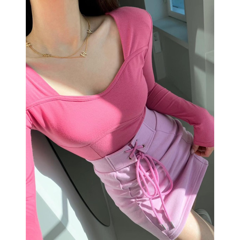 [Droom7]正韓 隋棠歐膩蓓姬歐膩 ~現貨賣場~桃心領口棉質彈性上衣 蝦皮代開發票 滿額免運 滿額折扣