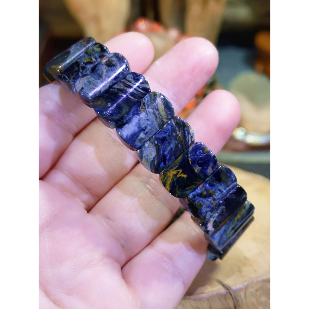 高品 風暴 藍彼得手排 藍彼德 彼得石 手珠 金彼得 油畫 燕尾版型手排約16.6mm~風暴火彩好 燕尾版型