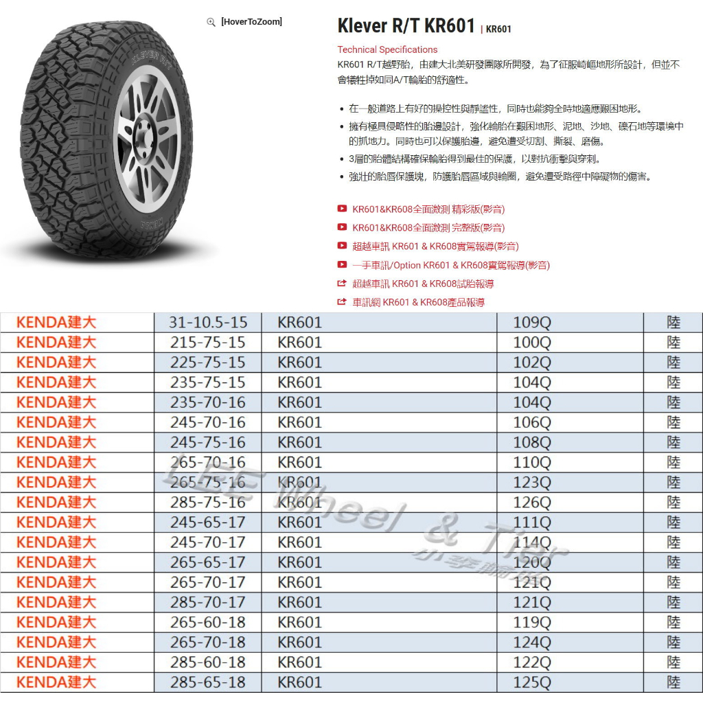 小李輪胎 建大 Kenda KR601 RT 245-75-16 越野胎 全規格特惠價 各尺寸歡迎詢問詢價