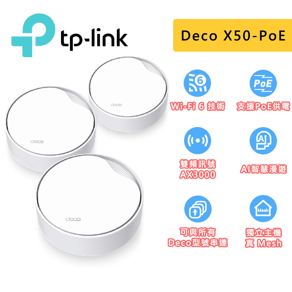 TP-Link Deco X50-PoE AX3000 wifi6 雙頻 PoE供電 真Mesh 無線網路 路由器