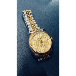 訂製無現貨【改錶玩面】Seiko Mod 精工 半金 金面 狗牙圈 日誌 藍寶石玻璃 機械錶