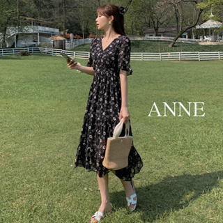 ANNE｜小V領碎花短袖洋裝【AD10222】短袖連身裙 短袖洋裝 V領洋裝 洋裝 連身裙 長裙 碎花洋裝 碎花連身裙