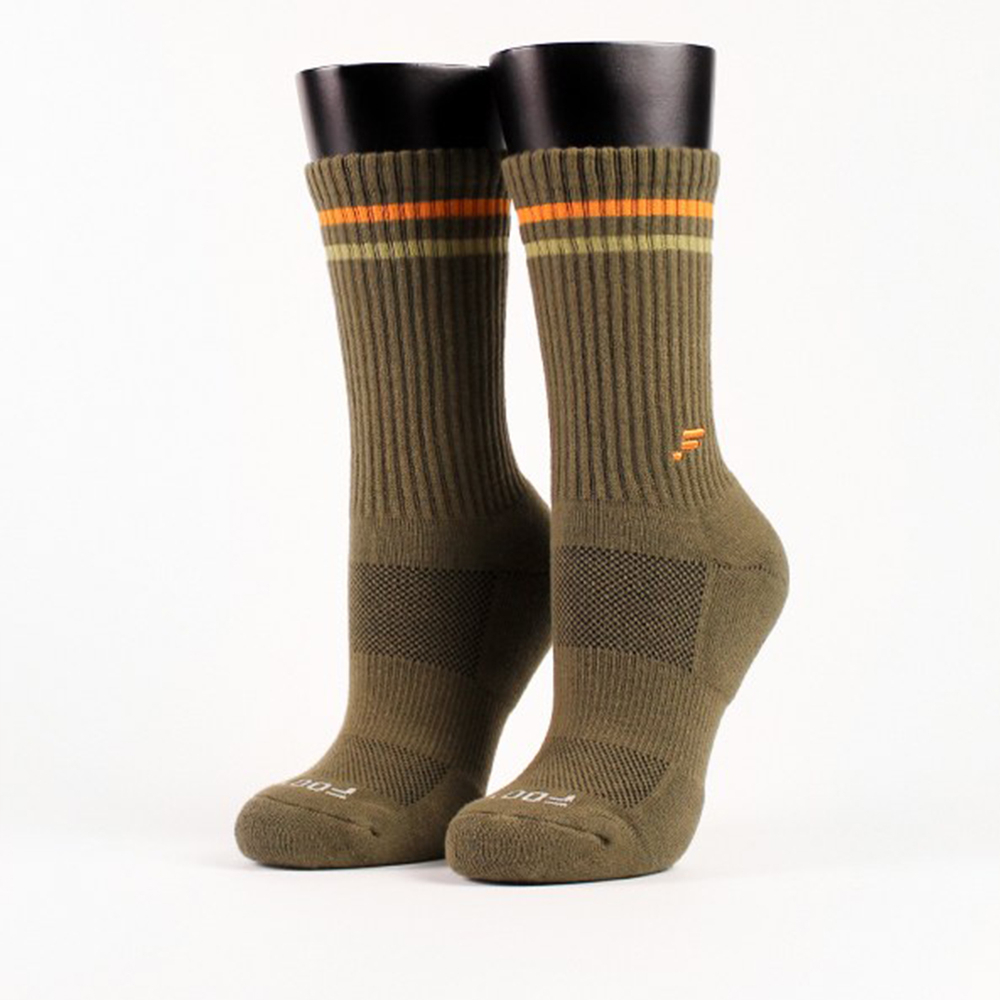 FOOTER 復古線條運動氣墊襪 除臭襪 小腿襪  運動襪 氣墊襪 黑白綠(女-K184M)