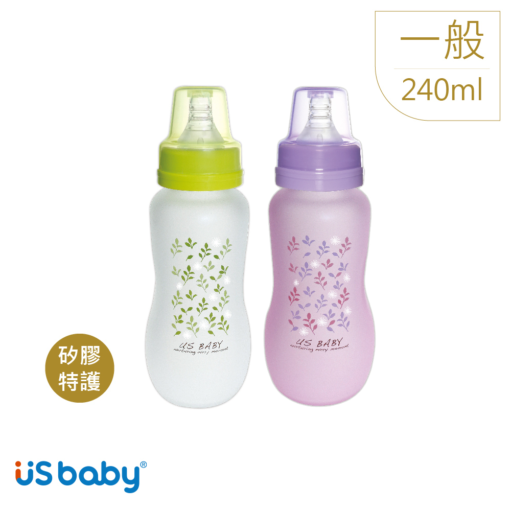 優生 真母感矽膠特護玻璃奶瓶240ml-一般口徑(綠/紫)