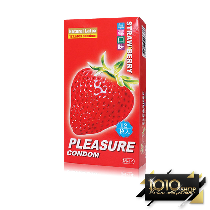 【1010SHOP】樂趣 Pleasure 草莓味 螺紋顆粒 (3合1) 53mm 保險套 12入 / 單盒 家庭計畫