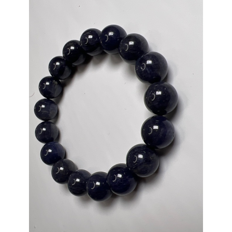 （晶善閣）天然藍線石/藍絨髮/藍髮晶/藍晶石手珠串/水晶/12.5mm+/8.5mm