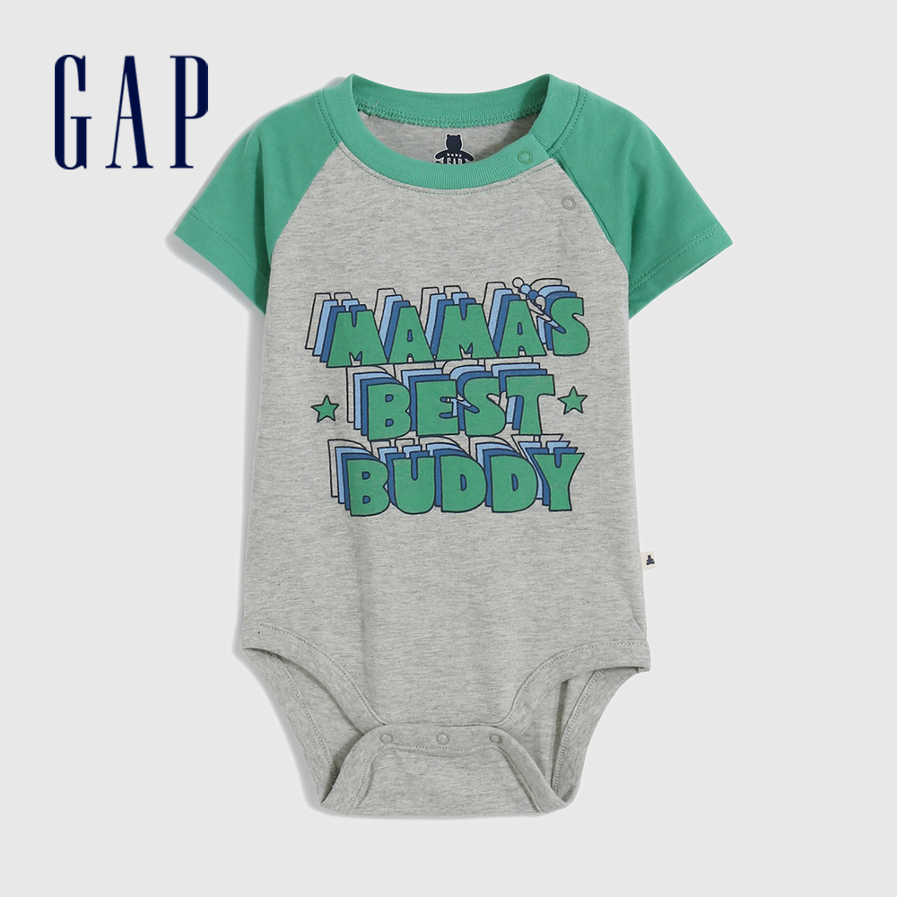 Gap 嬰兒裝 印花短袖包屁衣 布萊納系列-淺麻灰(599783)