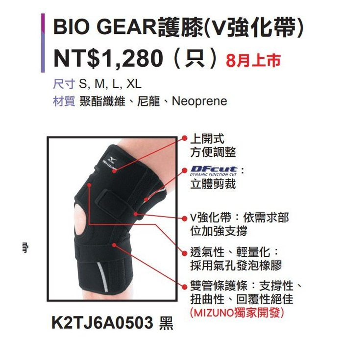 *wen~怡棒壘 MIZUNO BIO GEAR護膝(單入)【K2TJ6A0503】 現貨特價1020元 下單前先詢問