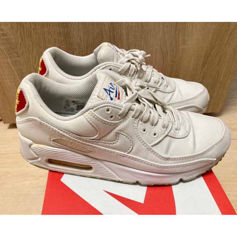 二手 Nike air max 90 premium 白色 藍色 帆布 運動鞋 41碼 26cm 8號 有瑕疵 有髒污