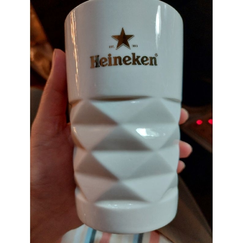 Heineken 海尼根鋒格炫白燙金星瓷杯/高級陶瓷杯啤酒杯