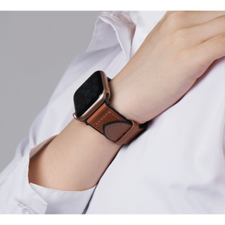 頭層牛皮+矽膠貼皮錶帶 透氣適用Apple watch 9 錶帶 4 8 7 5 6SE 41mm 45mm休閒腕帶