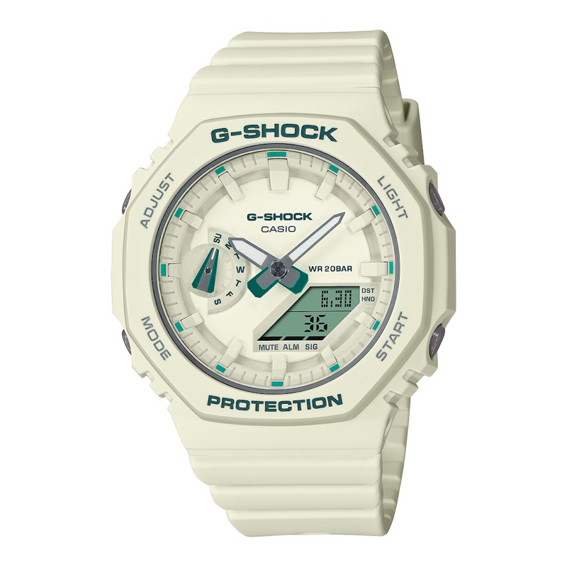 商城出貨🚚免運優惠✨ CASIO MINI GSHOCK 簡約輕薄現代綠時尚米白八角形錶殼 GMA-S2100GA-7A