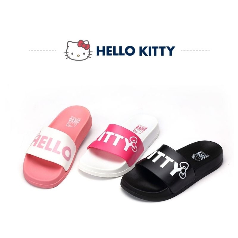 HELLO KITTY 台灣製造 艾樂跑女鞋 一片式輕量止滑拖鞋 黑色，白色，粉色 920114