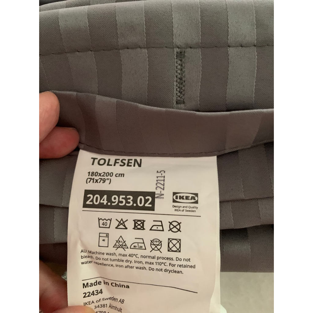 IKEA正品代購  TOLFSEN 浴簾, 深灰色/緞 條紋 深灰色浴簾 裝浴簾乾溼分離 防水浴簾