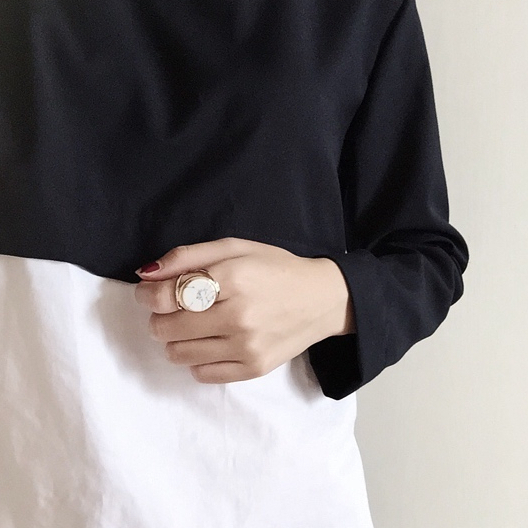 月月🌙 大理石紋 質感 戒指 歐美 設計款 個性 幾何 極簡 時尚名模 白松石 黑松石 指環 關節戒 誇張 石紋 食指戒