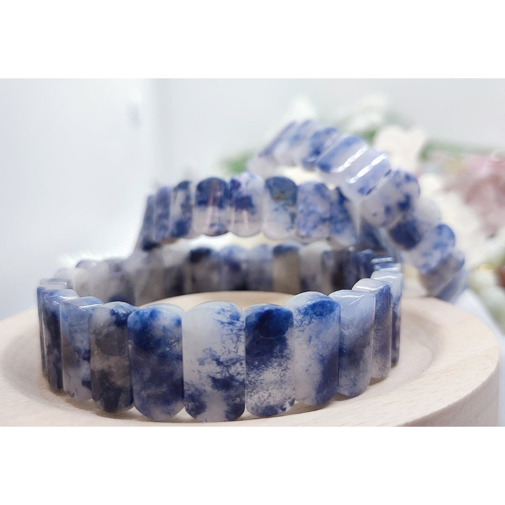奶油藍線石手串排/號稱最稀有的水晶/天然藍絨晶/藍線石水晶/能量石