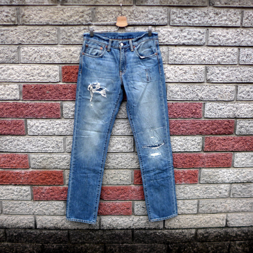 levis 511 二手牛仔褲-正品 窄管 破壞補丁 重磅-(levis 04511-1885)-W31 L34