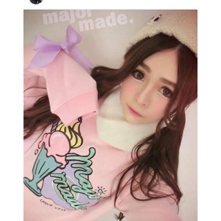 Major made 粉紅冰淇淋刺繡長版長袖刷毛上衣XS💄