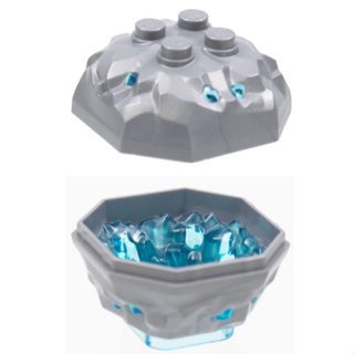 LEGO 樂高 (特殊) 深灰色 上+下 岩石 帶有模製透光藍色水晶 4X4 88644pb01 87398pb01