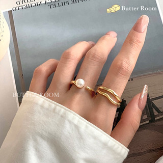 Butter Room 不規則珍珠戒指兩件組 （金） 臺灣出貨免運 珍珠 雙層 開口 波浪