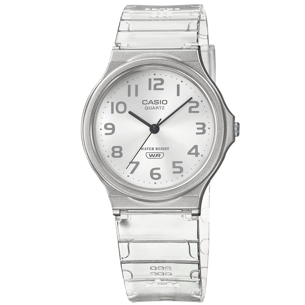 CASIO 卡西歐 / 簡約百搭 數字時標 日本機芯 橡膠手錶 半透明白色 / MQ-24S-7B / 33mm