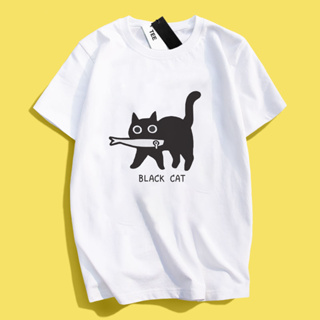 JZ TEE 黑貓-叼魚 短袖T恤衣服 男女通用版型上衣