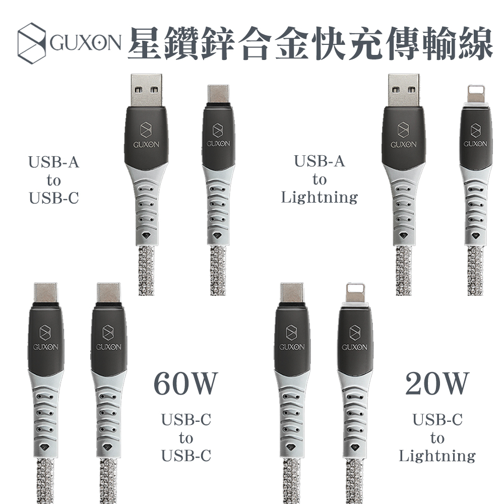 GUXON 星鑽充電線 適用 平果 安卓.Type-C 充電線 快速充電線 傳輸線 數據線 PD USB-適用iWALK