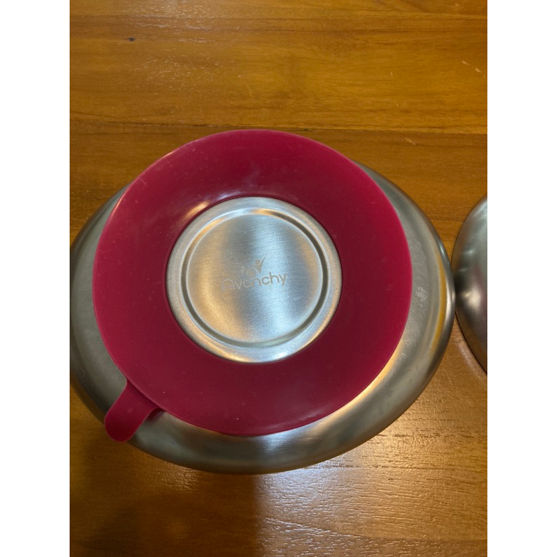 （二手）美國 Avanchy 雙層不鏽鋼吸盤餐盤(暗紅&amp;黃）