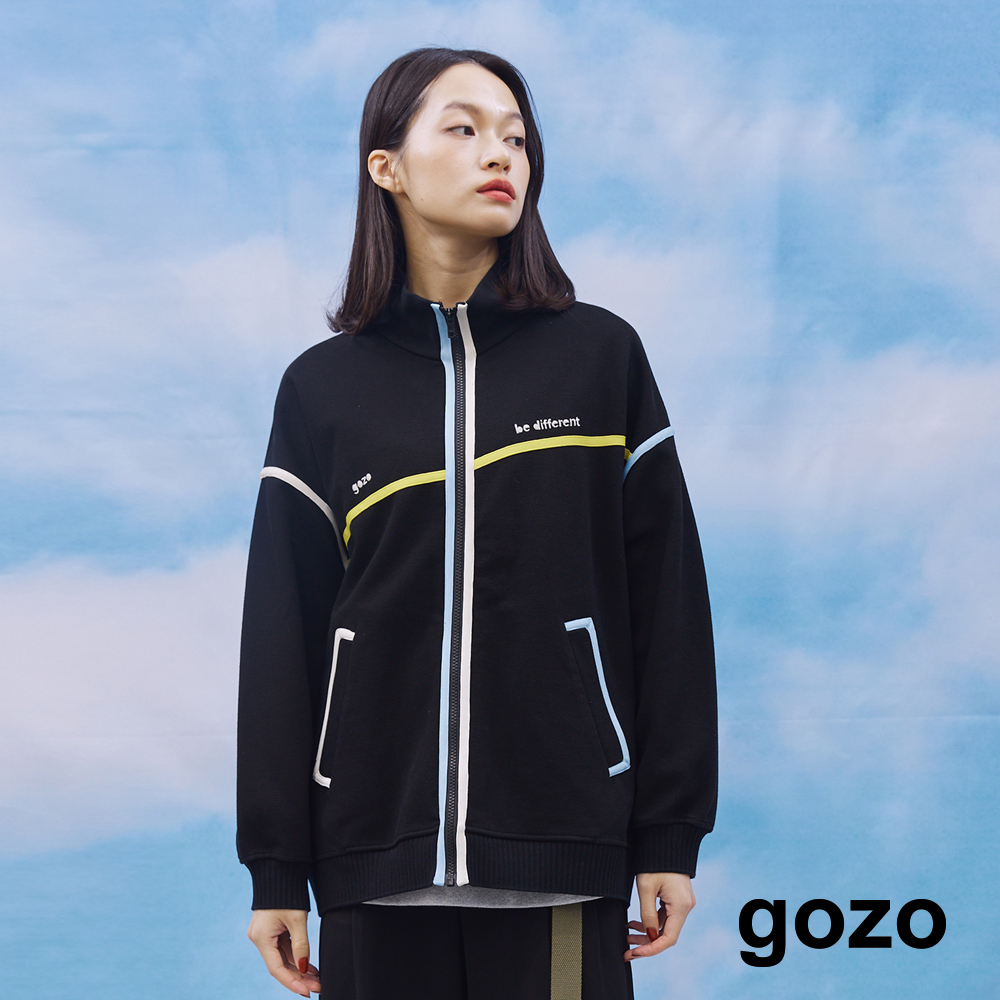 【gozo】撞色織帶高領擴型外套(黑色/卡其_F) | 熱銷 女裝 休閒