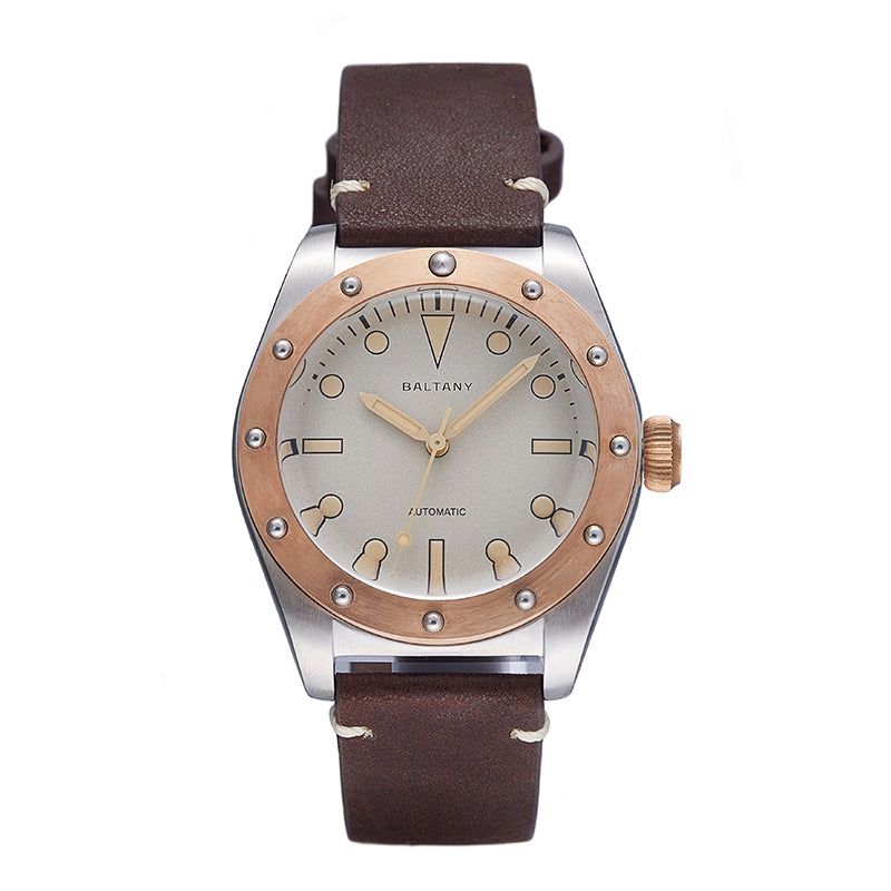 AF Store* BALTANY 復古機械潛水錶 錫青銅  真皮錶帶 超強夜光 自動機芯 鋼珠錶圈 不銹鋼鋼青銅手錶