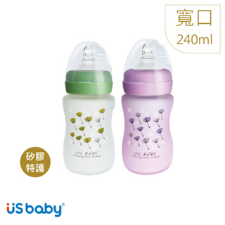 優生 真母感矽膠特護玻璃奶瓶240ml-寬口徑(綠/紫)