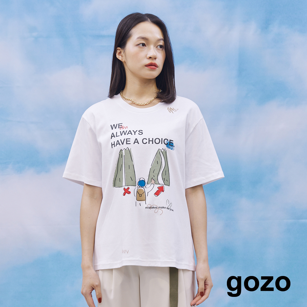 【gozo】選擇困難症純棉印花T恤(白色/黃色_M/L) | 純棉 圓領 休閒
