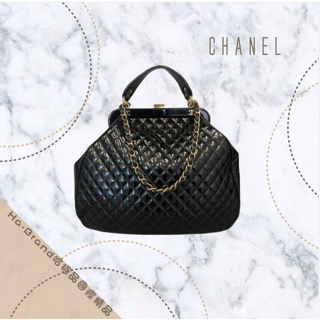 【哈極品】二手美品《CHANEL 香奈兒 黑色全皮 菱格 金鍊 手提祖母包/手提包/肩背包 》