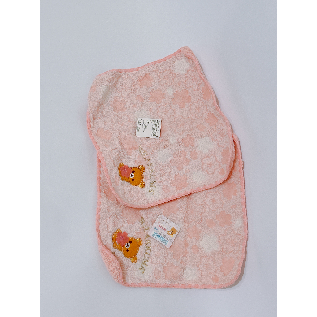 【出清品】~日本 拉拉熊粉紅櫻花 小方巾 擦手巾~【出清品】