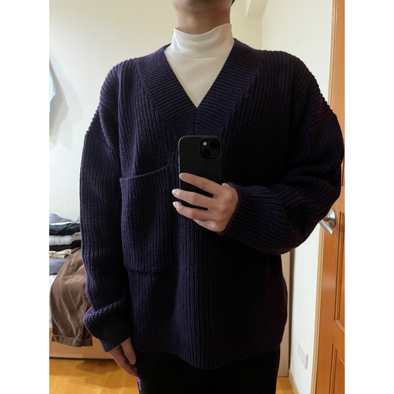(全新) MONKEY TIME / 針織 V領 毛衣 寬短 紫色 M號 日系 OVERSIZE 男女可穿