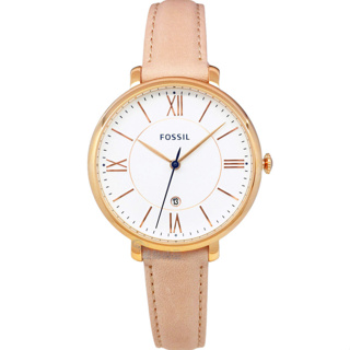 FOSSIL ES3988手錶 玫瑰金框 白面 日期 羅馬時標 粉色錶帶 36mm 女錶【錶飾精品】