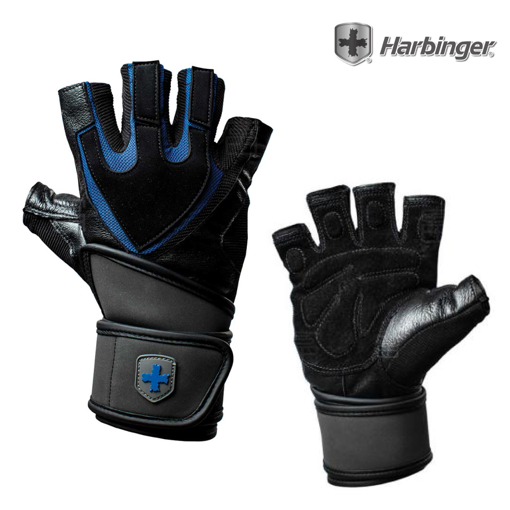 【HARBINGER】#1250 男款 黑藍色 重訓健身用專業護腕手套 TRAINING WRISTWRAP MEN
