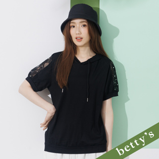 betty’s貝蒂思(21)蕾絲袖素面連帽上衣(黑色)