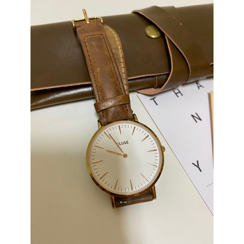 CLUSE 荷蘭精品手錶 波希米亞玫瑰金系列 白錶盤/棕皮革錶帶38mm