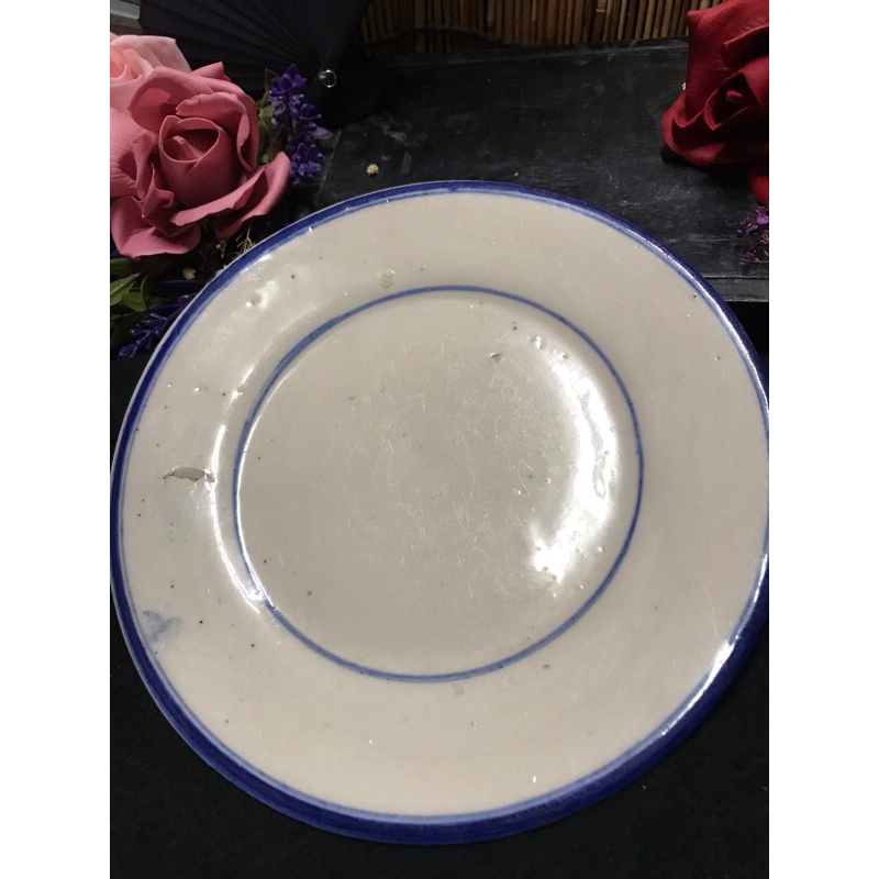 台灣早期  1945-1955年代 青花環藍圈盤 02款 老碗盤 古瓷盤 古早味/收藏 懷舊復古