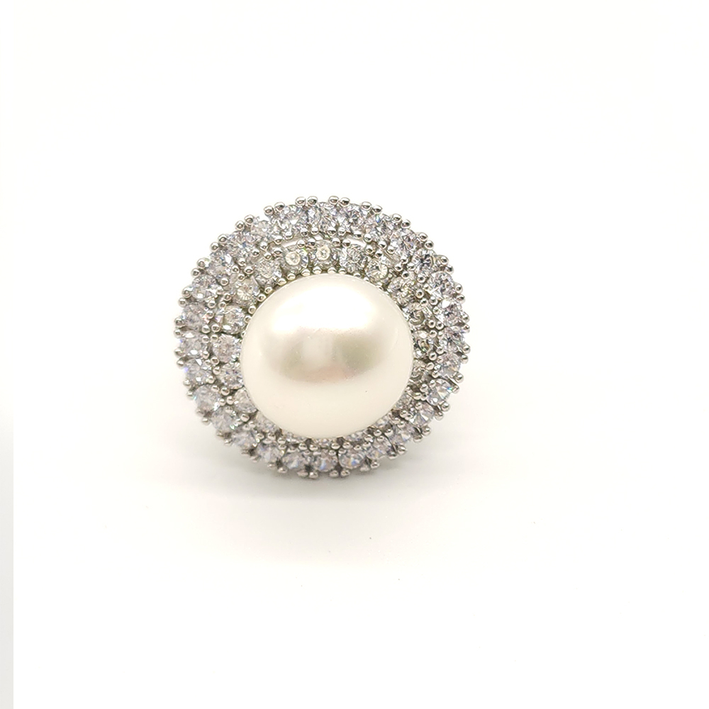 【C&C】珍珠圓型鑲鑽戒指_T-060