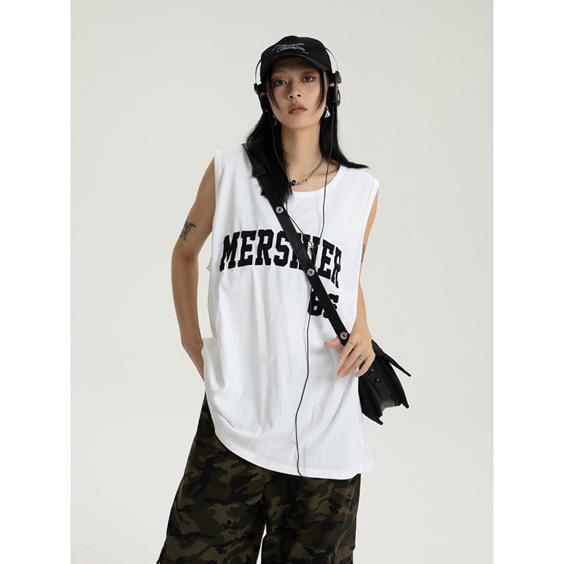 EZEK原創美式復古無袖T恤寬鬆籃球服跨欄背心女外穿坎肩上衣ins潮