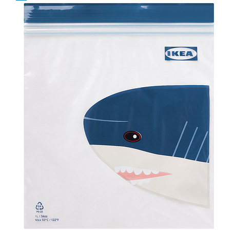 IKEA小物-ISTAD 保鮮袋, 藍色/鯊魚, 1 公升- 25件裝