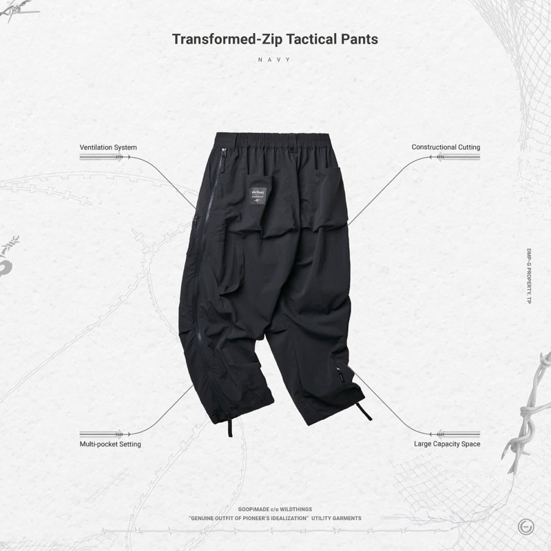 孤僻 goopi GOOPiMADE WILDTHINGS Transformed-Zip Tactical Pants