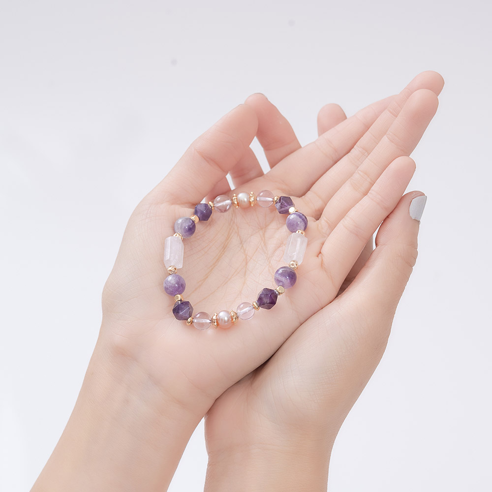 紫醉晶迷‧雲霧紫水晶原礦淡水紫珍珠天然水晶手環-E40087